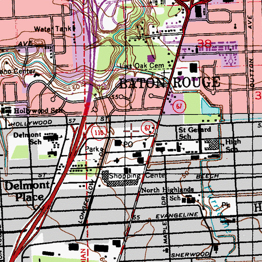 Topographic Map of Delmont Service Center, LA