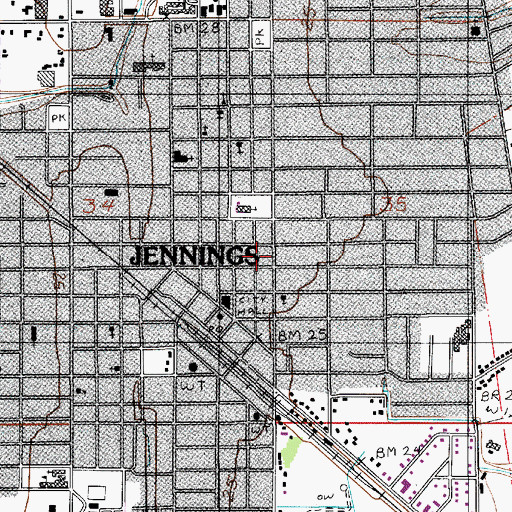 Topographic Map of Jefferson Davis Parish Office, LA