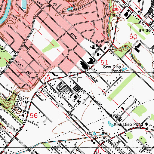 Topographic Map of Lafayette Parish Office, LA
