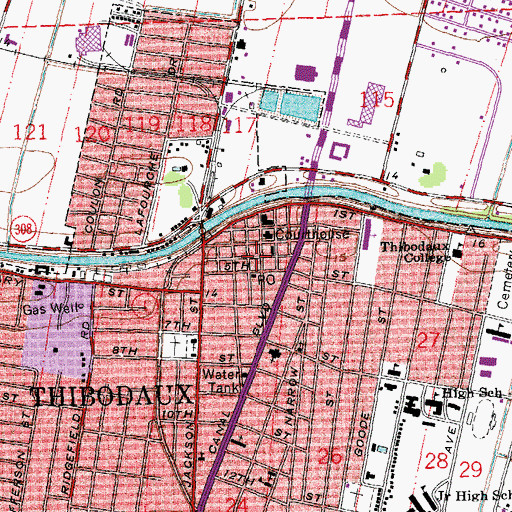 Topographic Map of Lafourche Parish Government Building, LA