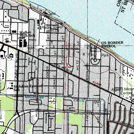 Topographic Map of Orleans Parish Office Algiers Branch, LA