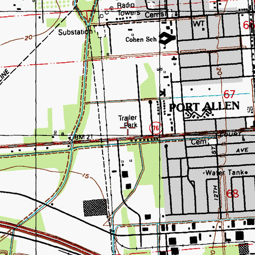 Topographic Map of West Baton Rouge Parish Office, LA