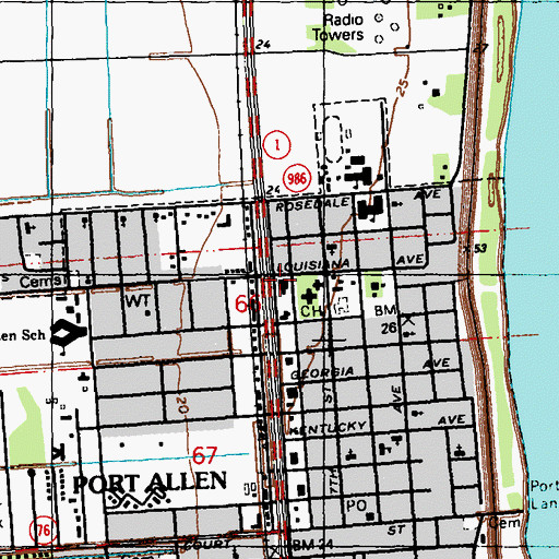 Topographic Map of West Baton Rouge Parish Public Works, LA