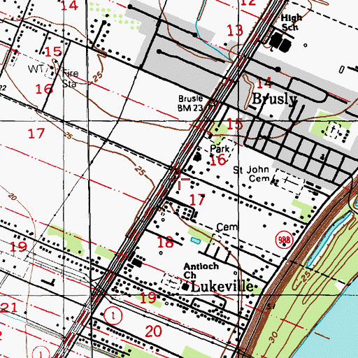 Topographic Map of Brusly Town Hall, LA