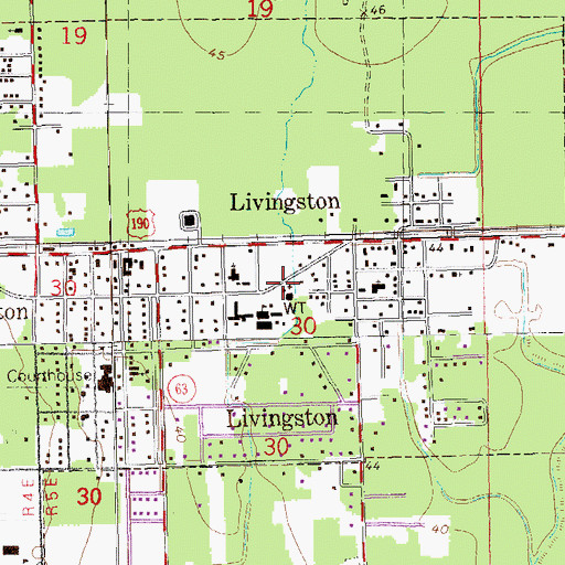 Topographic Map of Livingston Town Hall, LA