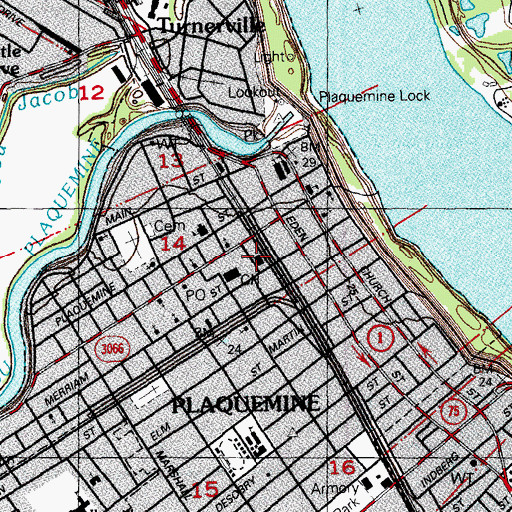 Topographic Map of Plaquemine City Hall, LA