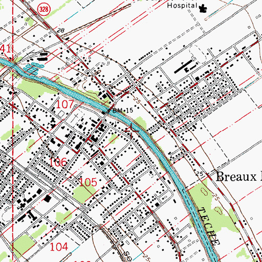 Topographic Map of Breaux Bridge Water Plant, LA