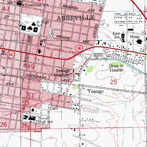 Topographic Map of Abbeville Sewage Treatment Facility, LA