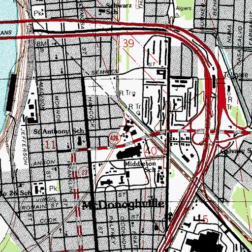 Topographic Map of Gretna Wastewater Treatment Facility, LA