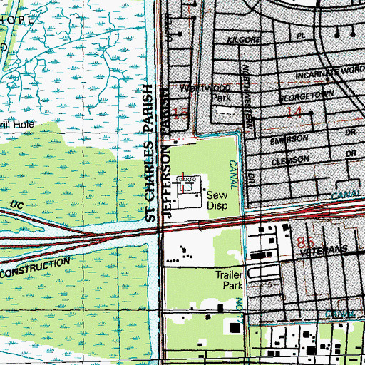 Topographic Map of Kenner Wastewater Treatment Facility, LA