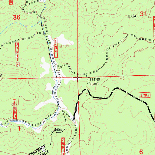 Topographic Map of Frazier Cabin, CA
