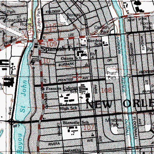 Topographic Map of New Orleans Sewerage Pumping Station Number 22, LA
