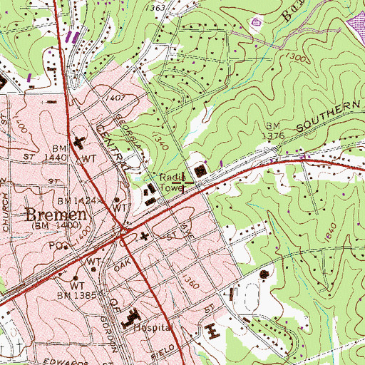 Topographic Map of Bremen Fire Department Station 61, GA
