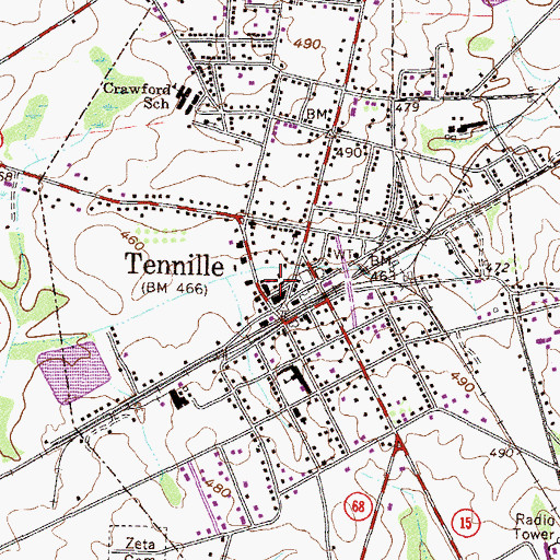 Topographic Map of Tennille Fire Department, GA