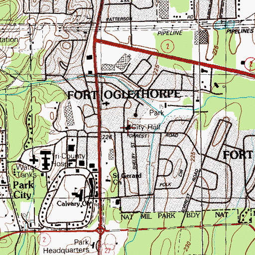 Topographic Map of Fort Oglethorpe Fire Department Station 1, GA