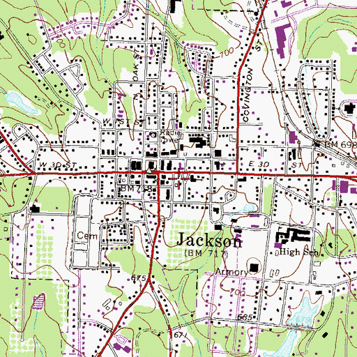 Topographic Map of Jackson Fire Department, GA