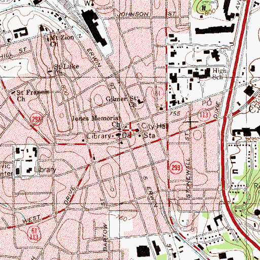 Topographic Map of Cartersville Fire Department Station 1, GA