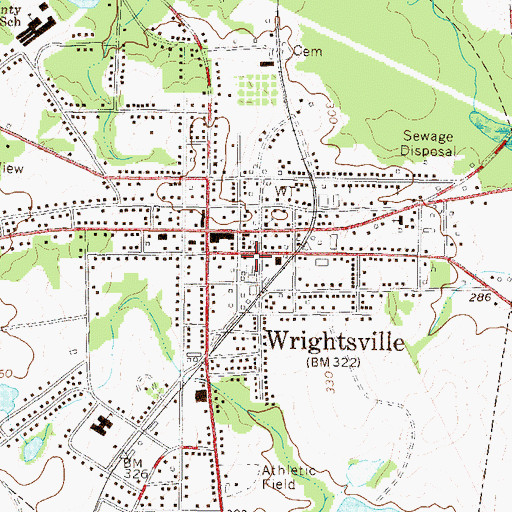 Topographic Map of Wrightsville Fire Department, GA