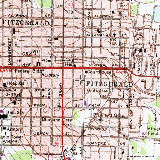 Topographic Map of Fitzgerald Fire Department, GA