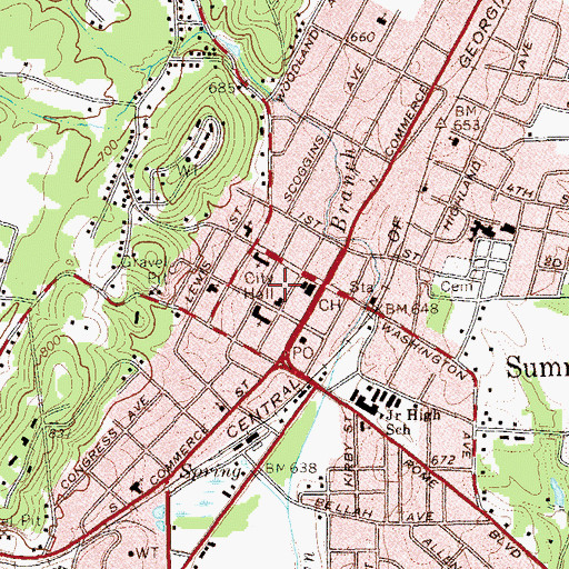 Topographic Map of Summerville Fire Department, GA