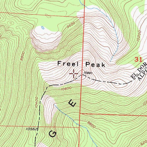 Topographic Map of Freel Peak, CA
