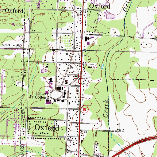Topographic Map of Oxford Volunteer Fire / Rescue, GA