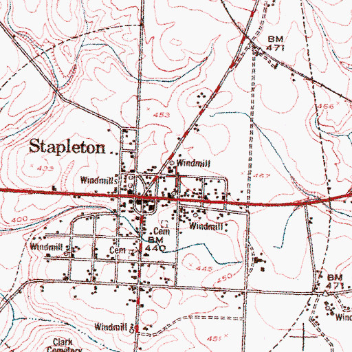 Topographic Map of Stapleton Fire Department, GA