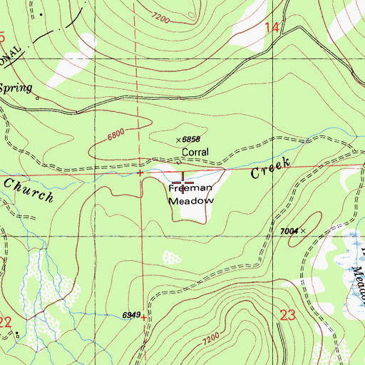 Topographic Map of Freeman Meadow, CA