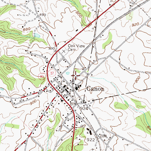 Topographic Map of Canon Volunteer Fire Department, GA