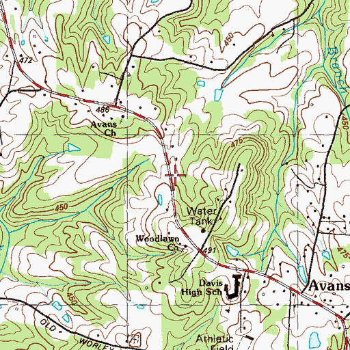 Topographic Map of Davis Volunteer Fire Department Station 7, GA