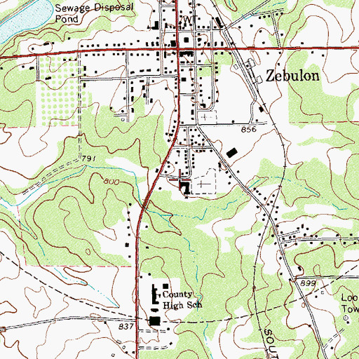 Topographic Map of Zebulon Volunteer Fire Department, GA