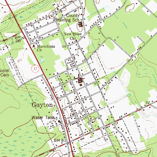 Topographic Map of Guyton Volunteer Fire Department, GA