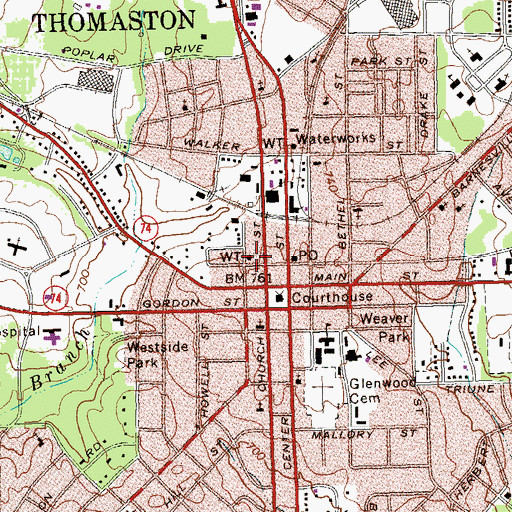 Topographic Map of Thomaston Fire Department, GA
