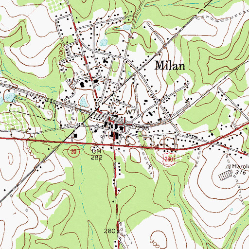 Topographic Map of Milan Volunteer Fire Department, GA