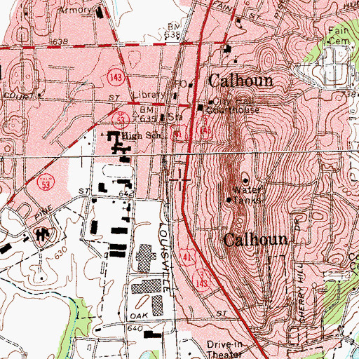 Topographic Map of Calhoun Fire Department Station 1, GA