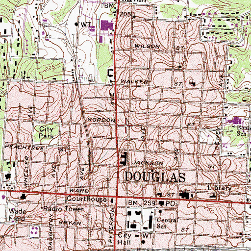 Topographic Map of Douglas Fire Department Station 1, GA