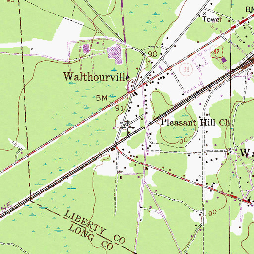Topographic Map of Walthourville Volunteer Fire Department, GA