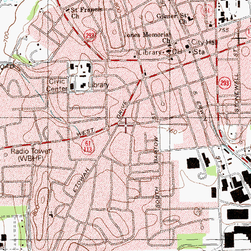 Topographic Map of Cartersville Fire Department Station 3, GA