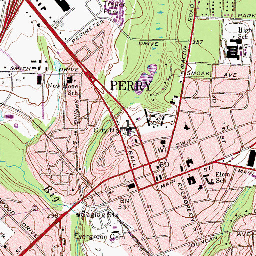 Topographic Map of Perry Fire Department, GA
