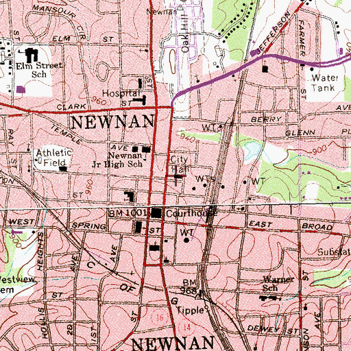 Topographic Map of Newnan Fire Department, GA
