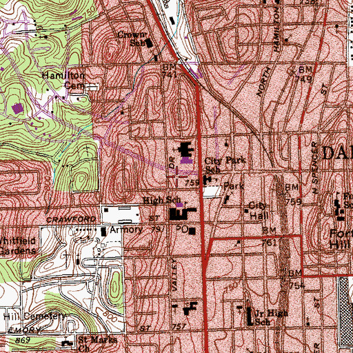 Topographic Map of Dalton Fire Department Station 1, GA