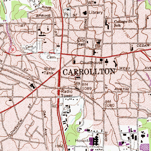 Topographic Map of Carrollton Fire Department, GA