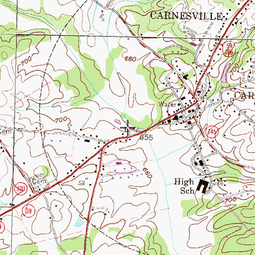 Topographic Map of Carnesville Volunteer Fire Department, GA