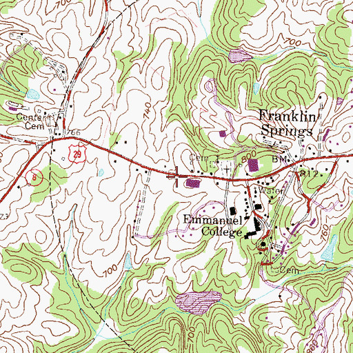 Topographic Map of Franklin Springs Volunteer Fire Department, GA