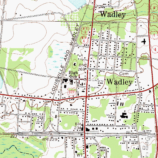 Topographic Map of Wadley Volunteer Fire Department, GA