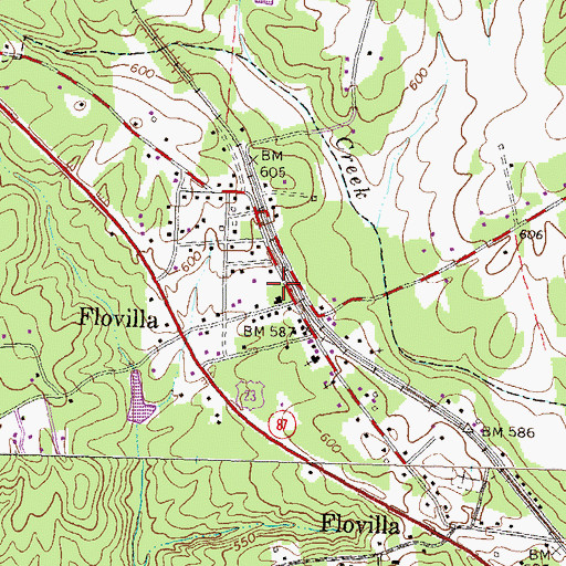 Topographic Map of Flovilla Volunteer Fire Department, GA
