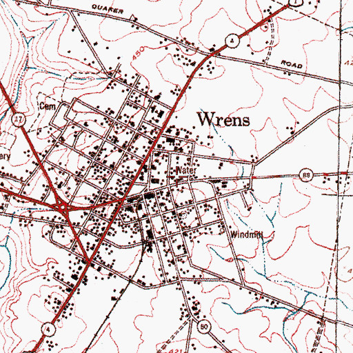 Topographic Map of Wrens Fire Department, GA