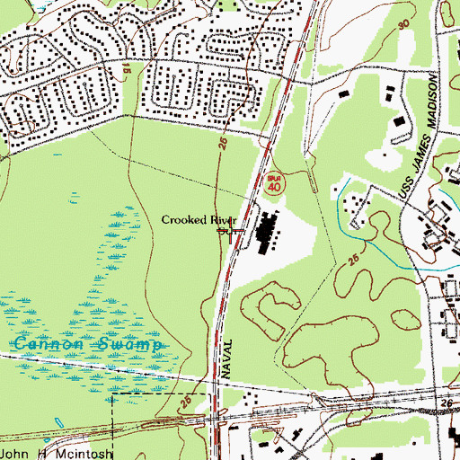 Topographic Map of Camden County Fire Rescue Station 12, GA