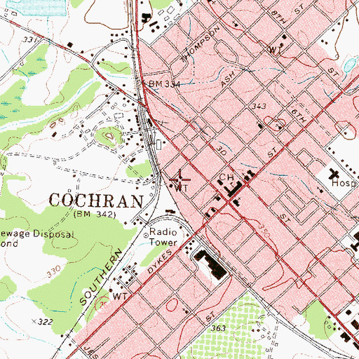 Topographic Map of Cochran - Bleckley Fire Department Headquarters, GA