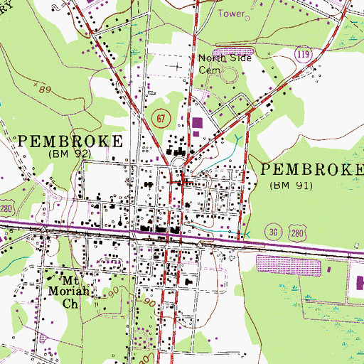 Topographic Map of Pembroke Volunteer Fire Department, GA